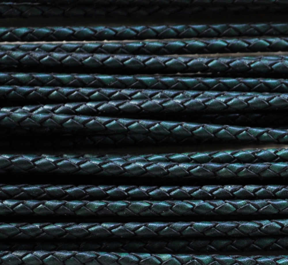 Braided Leather Cord Ø 4 mm Green, per Meter